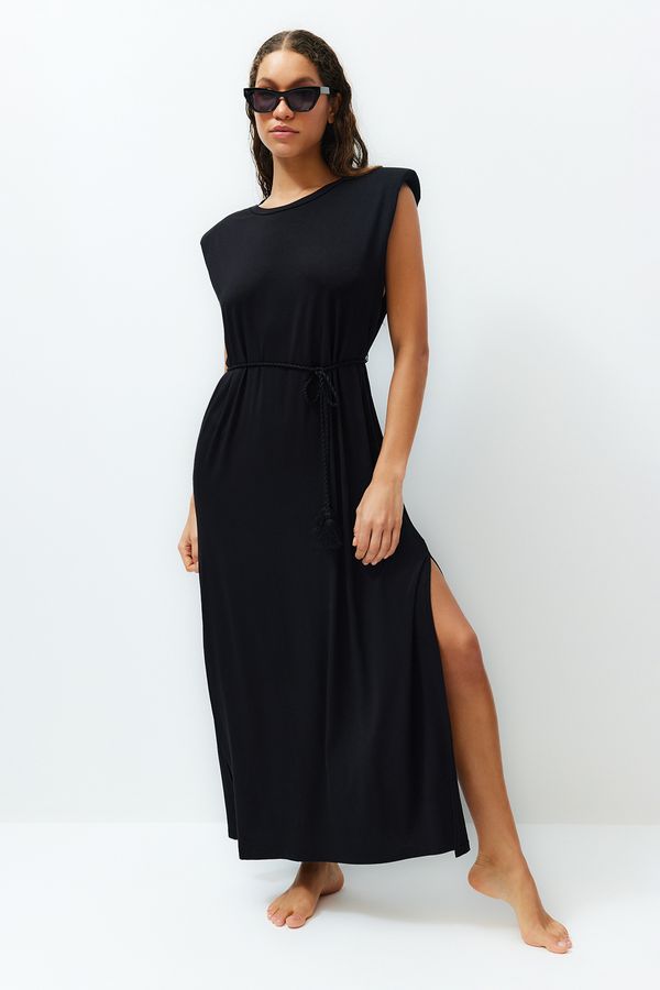 Trendyol Trendyol Black Maxi Knitted Tie Beach Dress
