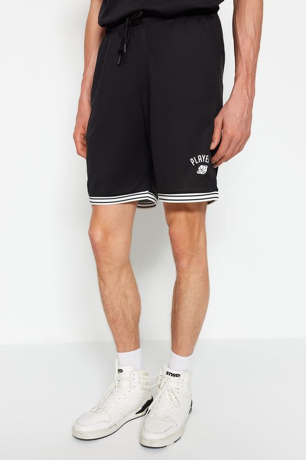 Trendyol Trendyol Black Men's Regular/Regular Cut Shorts with Printed Text