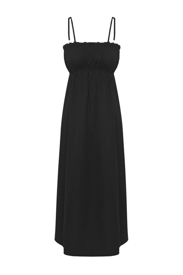 Trendyol Trendyol Black Midi Woven Gathered Detail Beach Dress