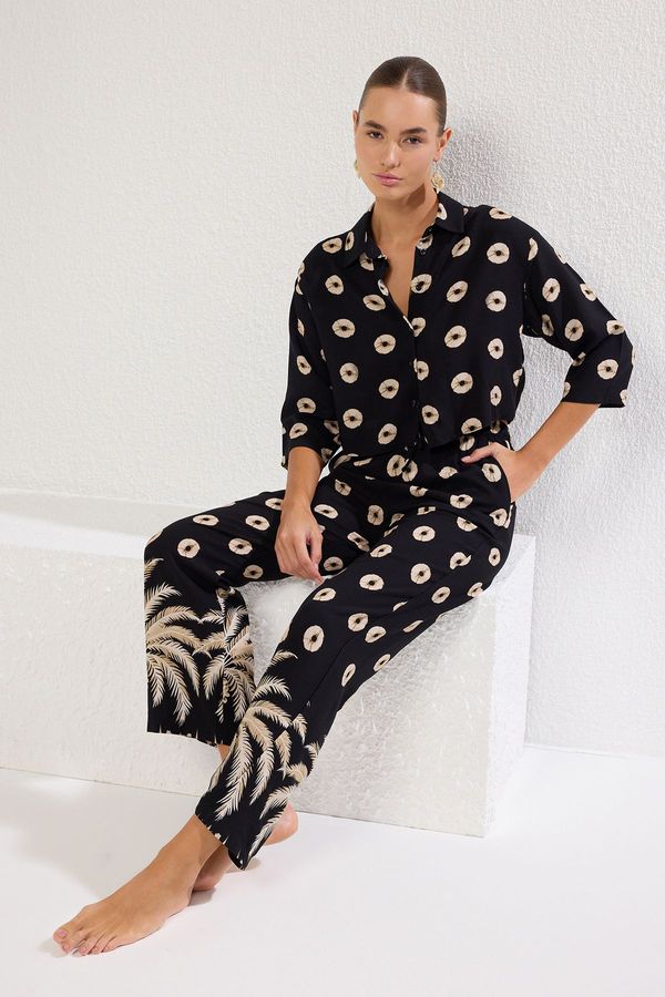 Trendyol Trendyol Black-Multicolor Plain Weave 100% Viscous