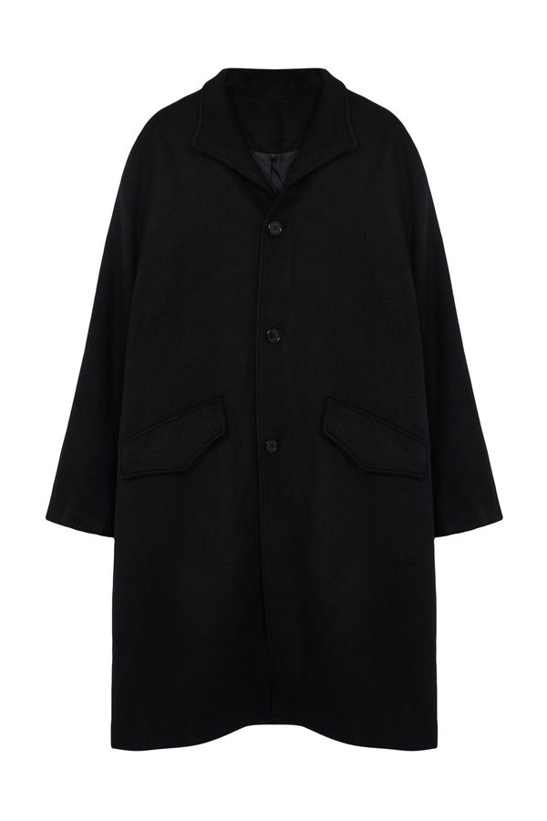 Trendyol Trendyol Black Oversize Fit Stand Collar Long Stash Winter Coat