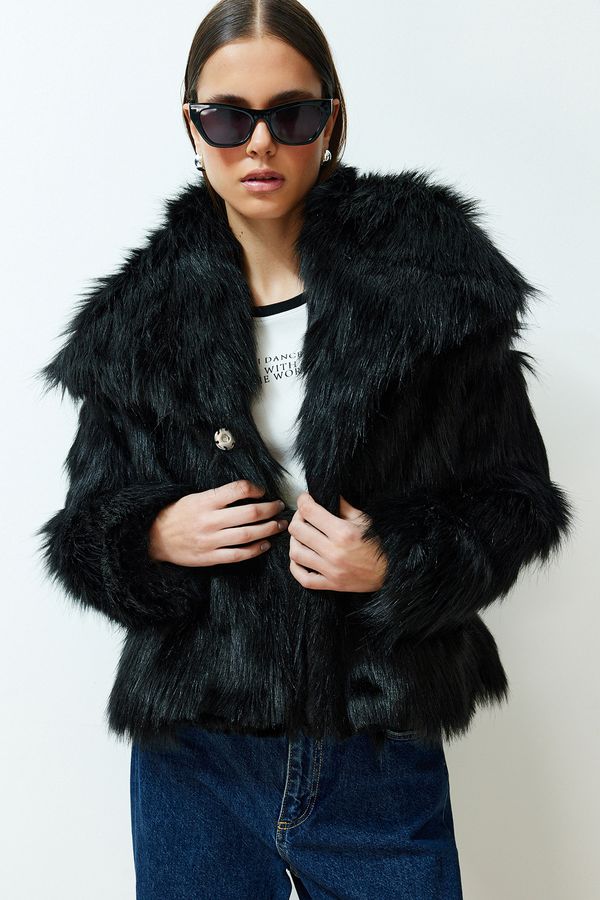 Trendyol Trendyol Black Oversize Wide Cut Fur Coat