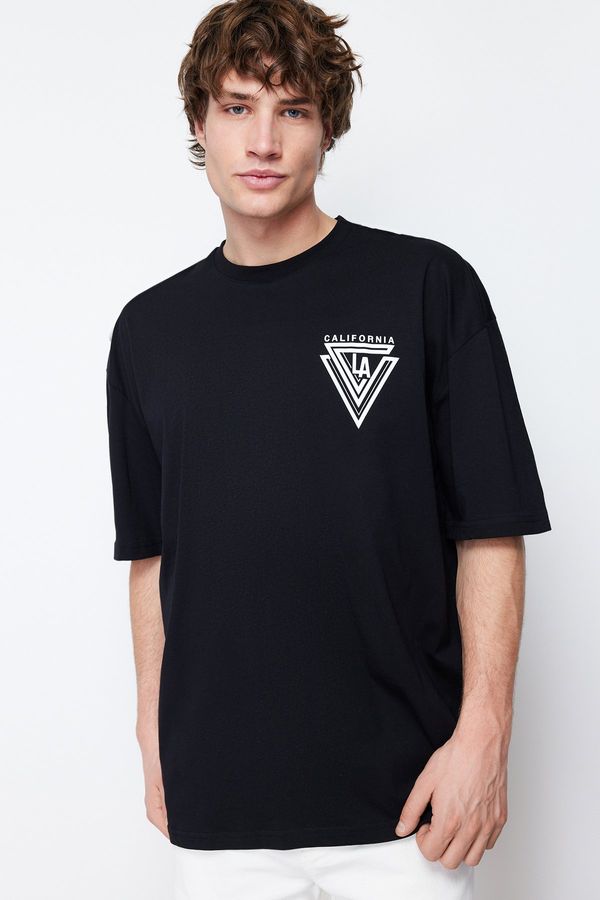 Trendyol Trendyol Black Oversize/Wide Cut City Printed 100% Short Sleeve T-Shirt
