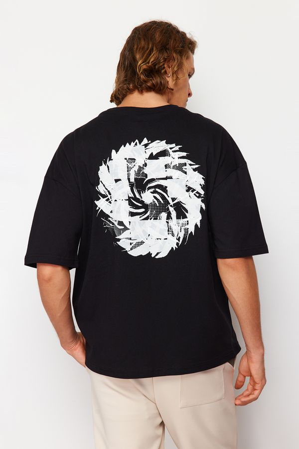 Trendyol Trendyol Black Oversize/Wide-Fit Printed 100% Cotton T-Shirt