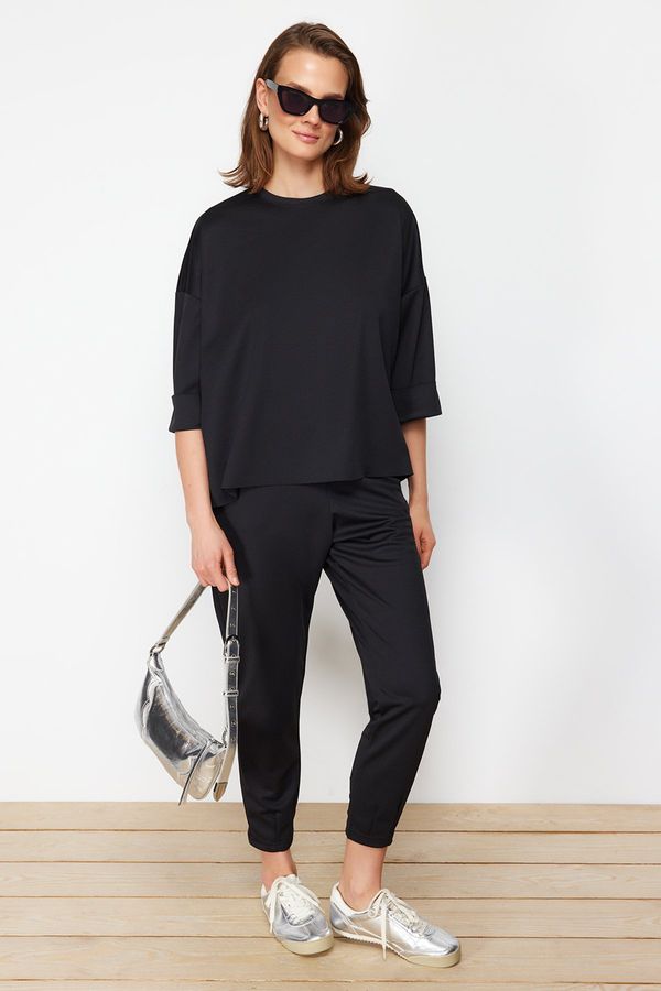 Trendyol Trendyol Black Oversize/Wide Pattern Knitted Sweatshirt/Pants Top-Bottom Set