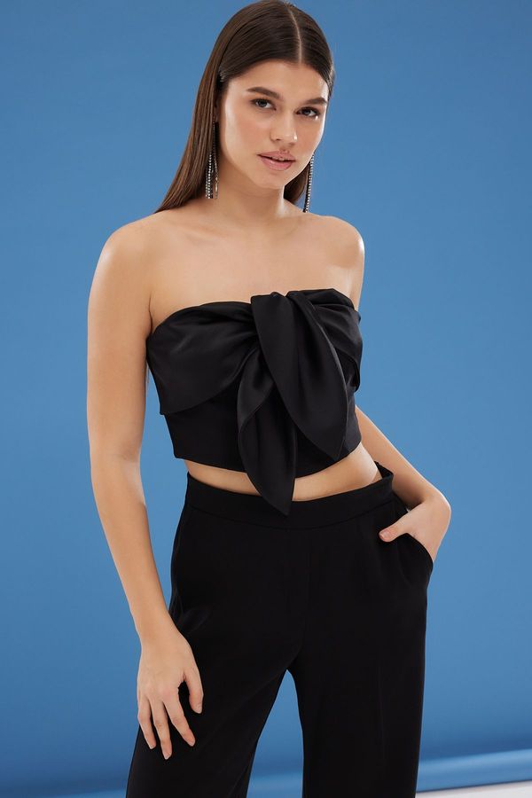 Trendyol Trendyol Black Plain Strapless Sleeveless Bowknot Woven Finike Chic/Night Bustier