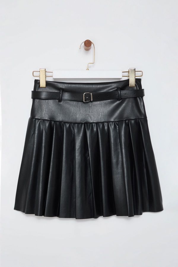Trendyol Trendyol Black Pleated Belt Detailed Mini Skirt