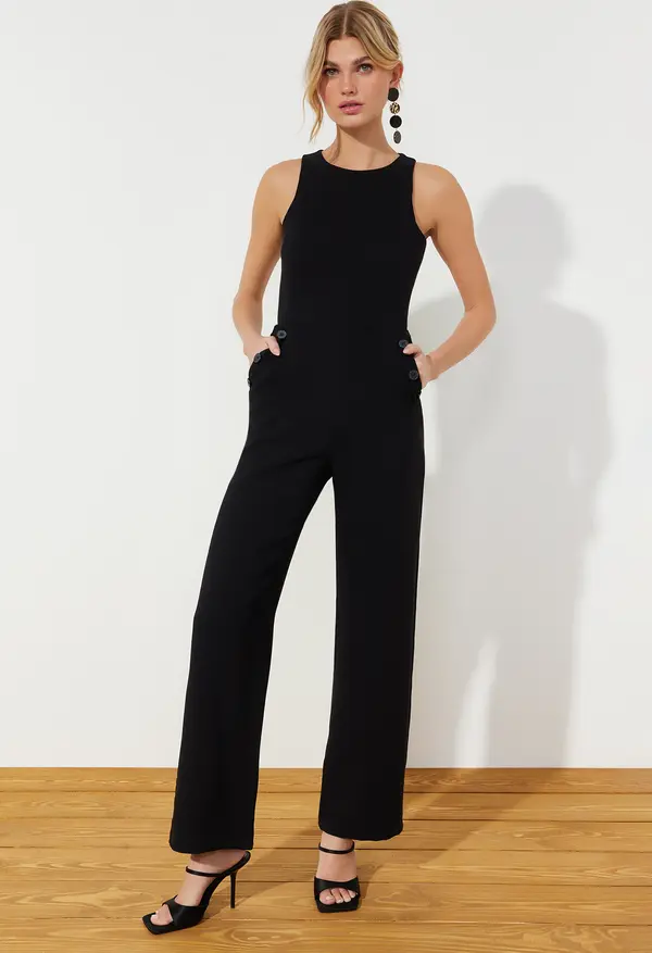Trendyol Trendyol Black Pocket Detailed Maxi Woven Jumpsuit