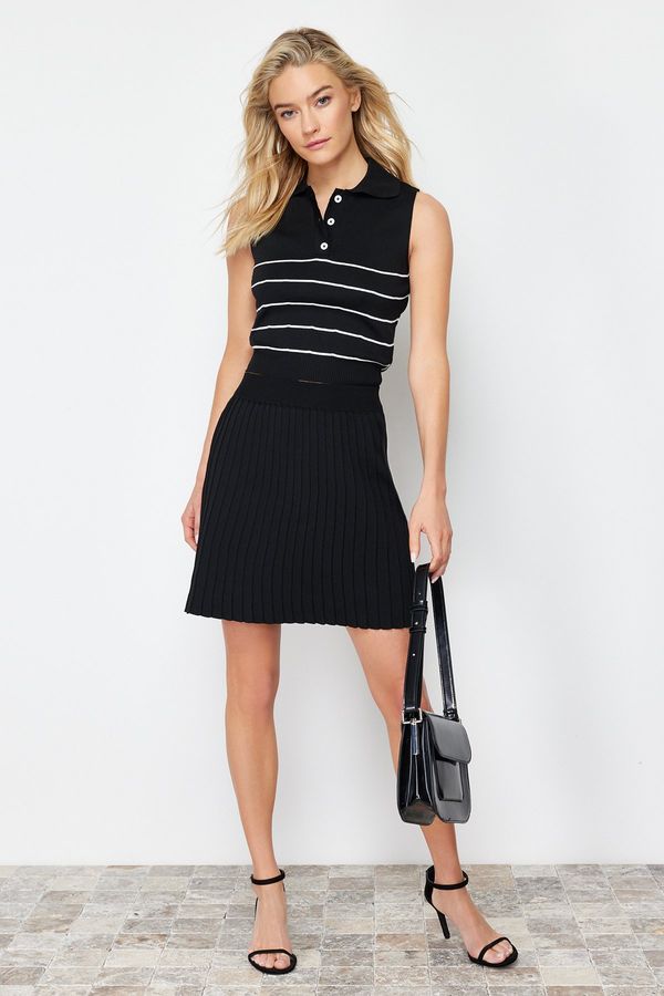 Trendyol Trendyol Black Polo Neck Pleated Skirt Knitwear Two Piece Set
