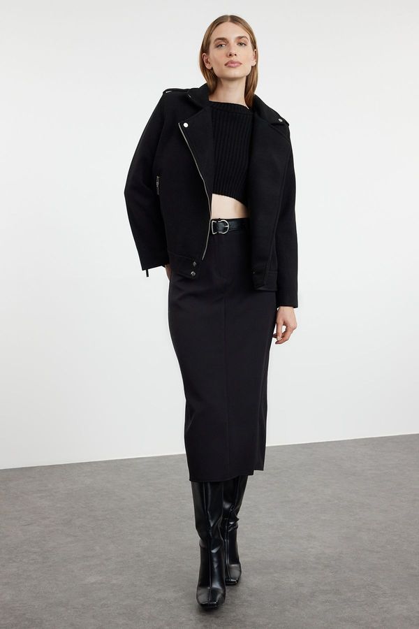 Trendyol Trendyol Black Regular Cashmere Biker Thin Jacket Coat