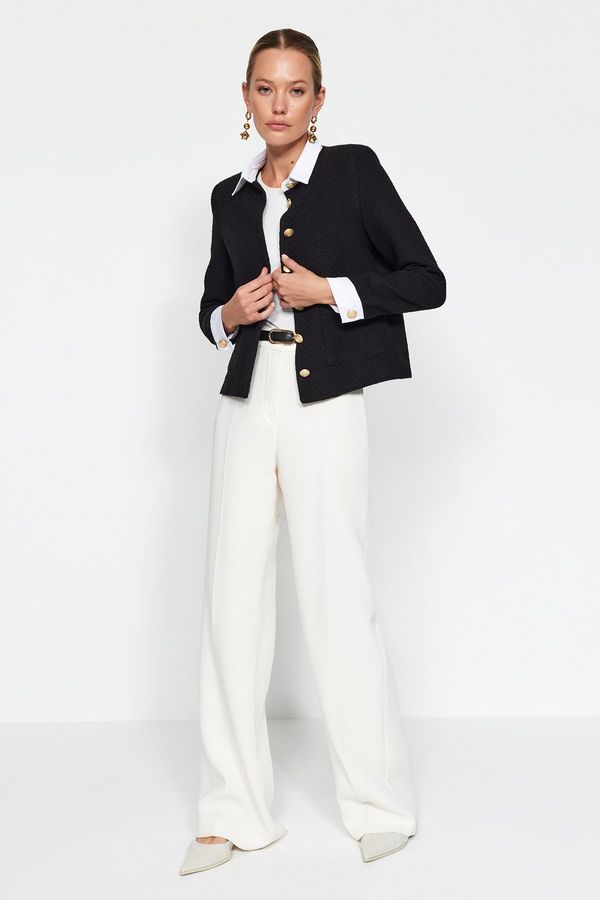 Trendyol Trendyol Black Regular Lined Collar Detailed Woven Blazer Jacket