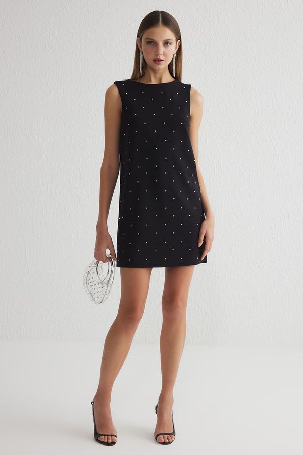 Trendyol Trendyol Black Shiny Stone Printed Super Mini Dress