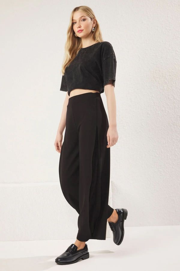 Trendyol Trendyol Black Side Pleated High Waist Elastic Knitted Trousers