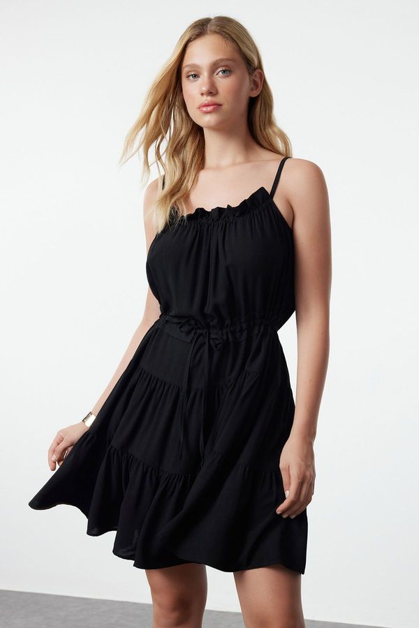 Trendyol Trendyol Black Skater/Belt Opening Gathered Mini Woven Dress