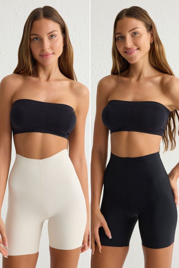 Trendyol Trendyol Black-Skin 2-Pack Micro High Waist Boxer Knitted Briefs