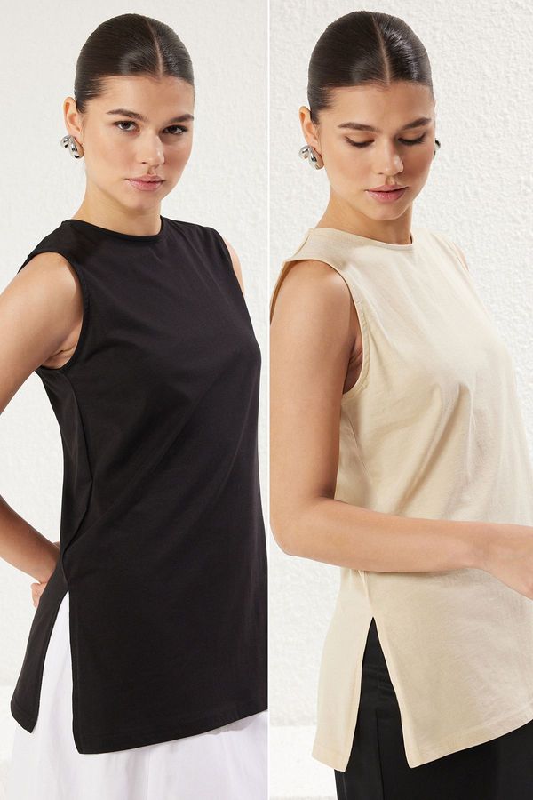 Trendyol Trendyol Black-Skin Slit Detail Sleeveless Knitted Undershirt T-Shirt