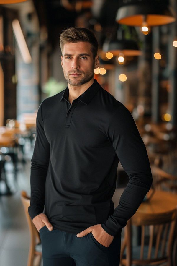 Trendyol Trendyol Black Slim/Narrow Cut Long Sleeve Basic Polo Neck T-shirt