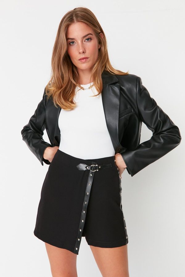 Trendyol Trendyol Black Staple Detail Woven Shorts Skirt