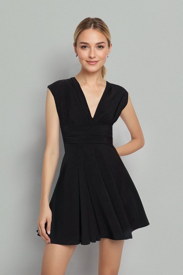 Trendyol Trendyol Black Straight Skater Sleeveless Skater/Waist Open Elastic Sandy Mini Dress