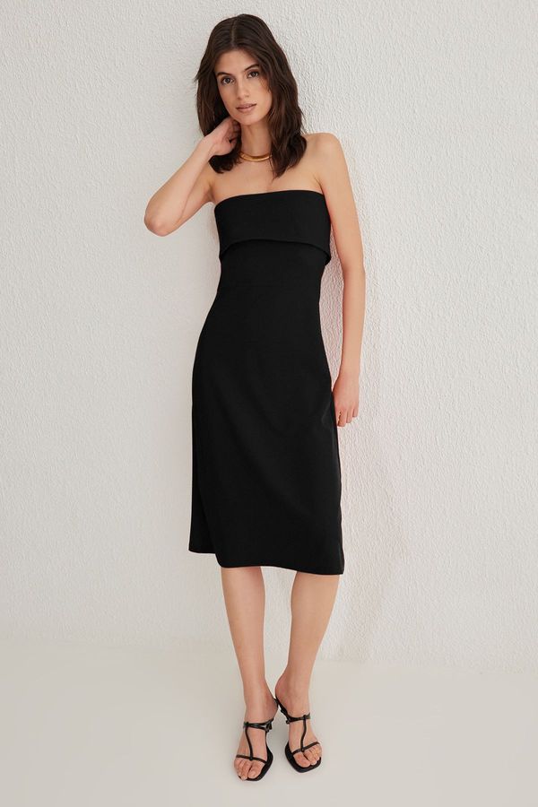 Trendyol Trendyol Black Strapless A Line/Flare Cut Midi Knit Dress