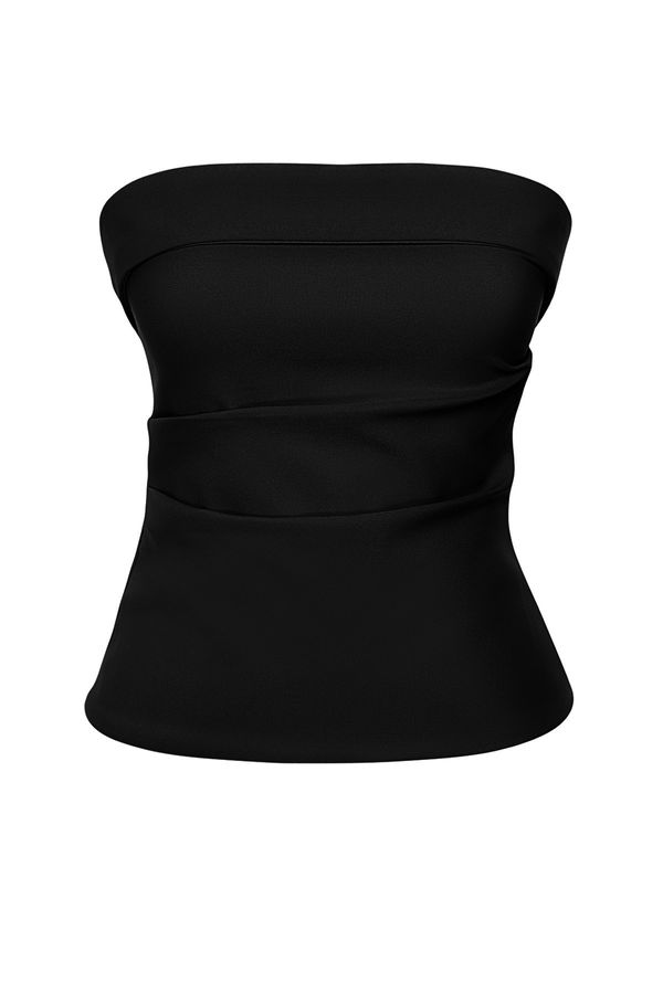 Trendyol Trendyol Black Strapless Fitted Draped Woven Blouse