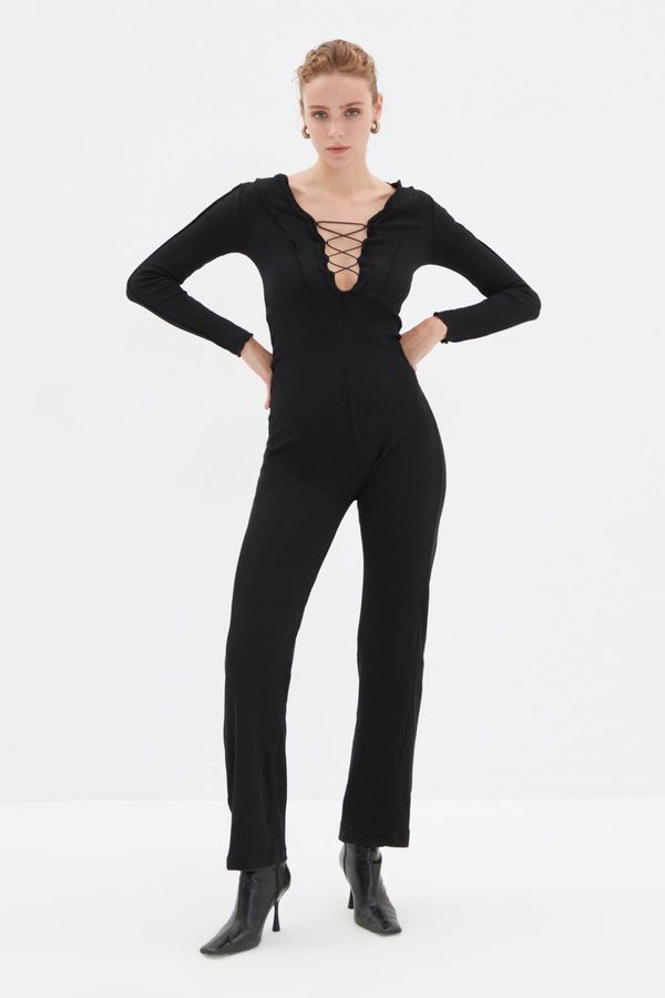 Trendyol Trendyol Black Tie Detailed Knitted Jumpsuit