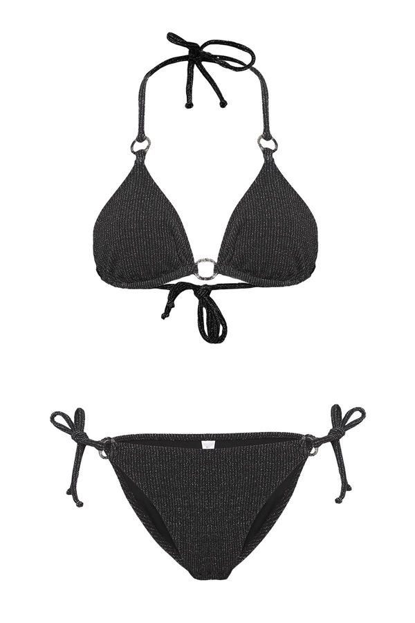 Trendyol Trendyol Black Triangle Accessory Textured Bikini Set