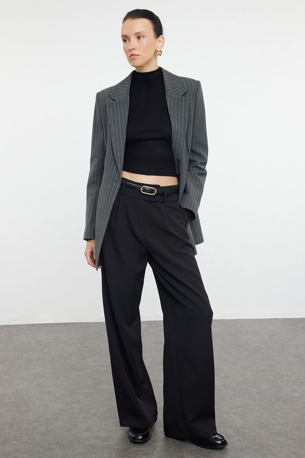 Trendyol Trendyol Black Waist Detailed Wide Leg/Wide Leg Woven Fabric Trousers