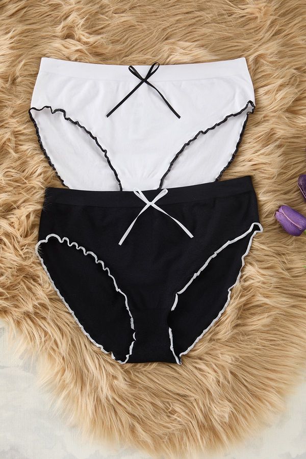 Trendyol Trendyol Black-White 2-Pack Seamless Classic Knitted Panties with Ribbon/Bow