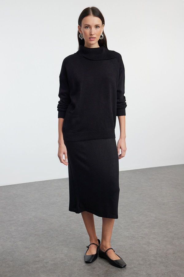 Trendyol Trendyol Black Wide Fit Turtleneck Trousers Knitwear Bottom-Top Set