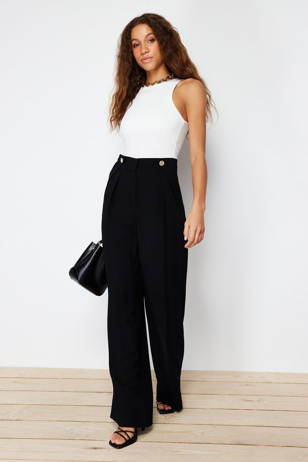 Trendyol Trendyol Black Wide Leg Buttoned Woven Trousers