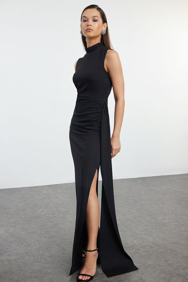 Trendyol Trendyol Black Woven Backless Detailed Long Evening Evening Dress