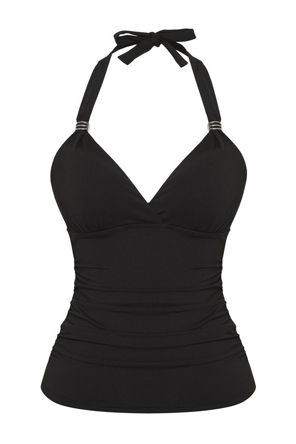 Trendyol Trendyol Black*001 Plain Draped Strappy Bikini Top