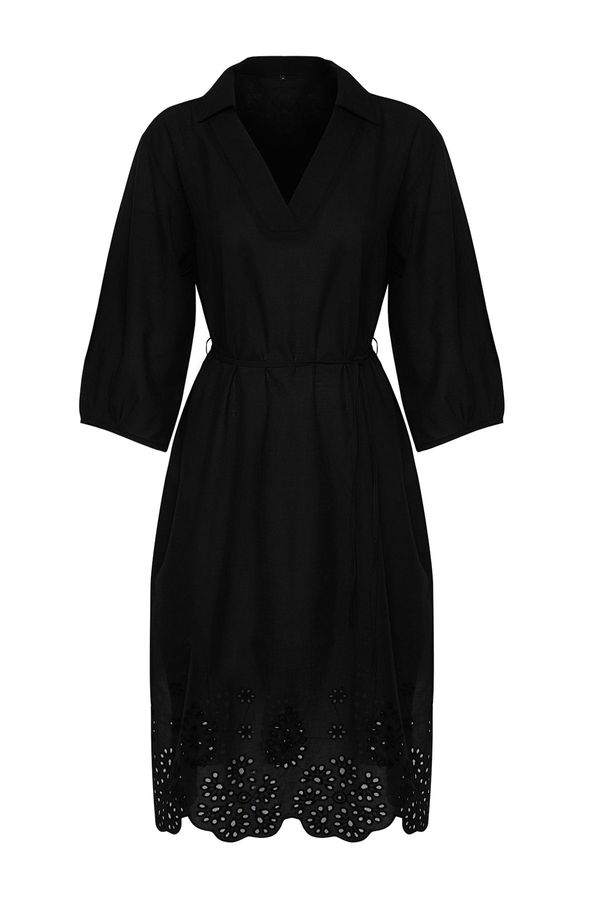 Trendyol Trendyol Black*001 Plain Regular Midi Woven 100% Cotton Dress
