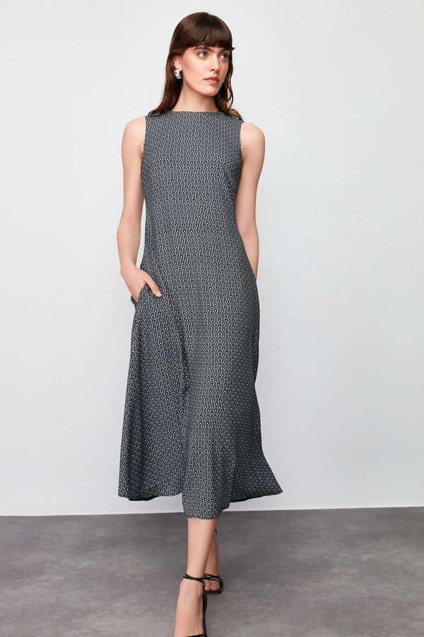 Trendyol Trendyol BlackGeometric Patterned Straight Cut Midi Woven Dress