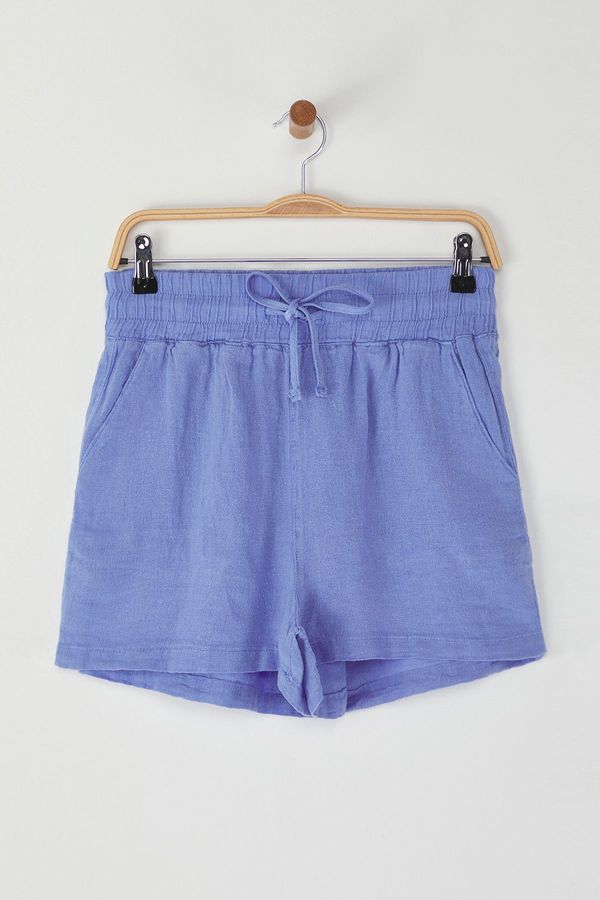Trendyol Trendyol Blue 100% Linen Elastic Waist High Waist Shorts