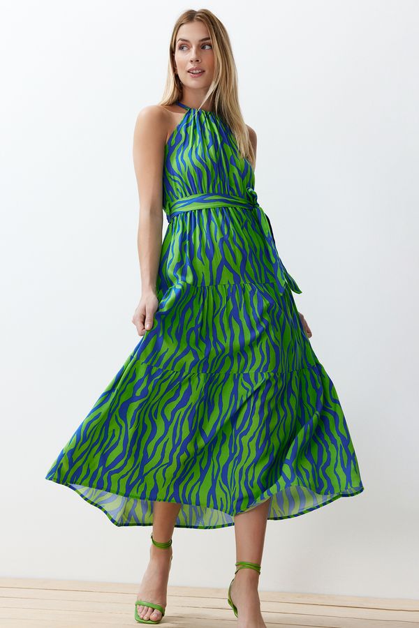 Trendyol Trendyol Blue Animal Shift Halter Neck Halter Neck Shally Maxi Woven Dress
