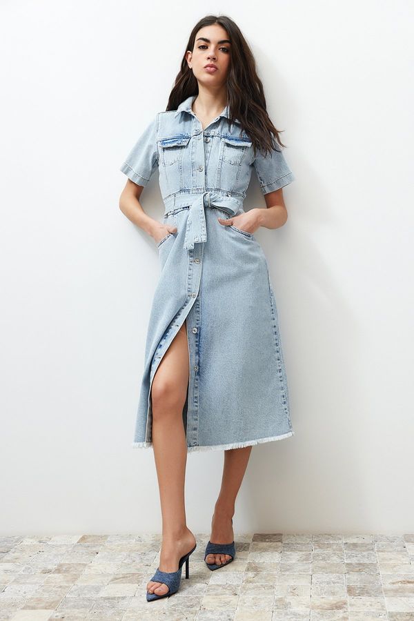Trendyol Trendyol Blue Belt Maxi Denim Dress