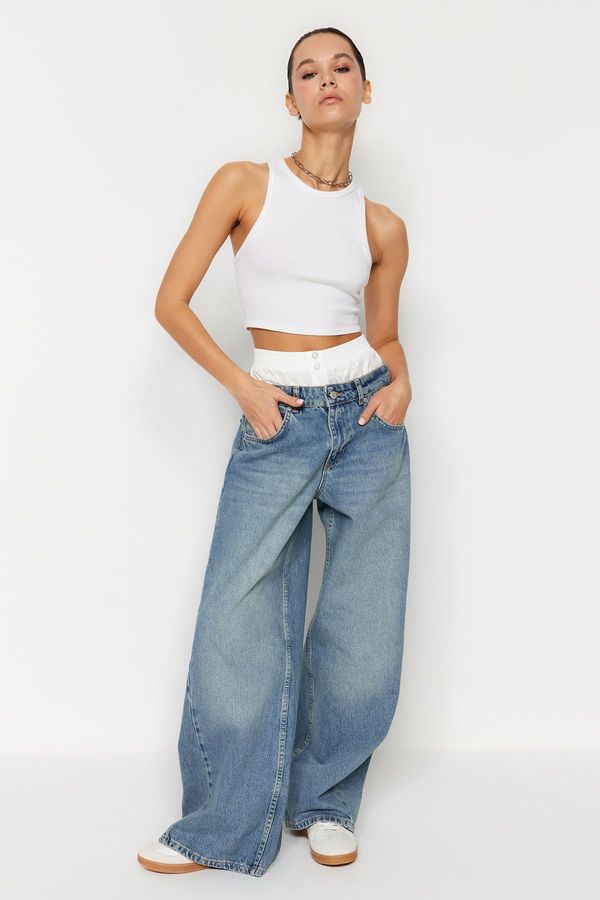 Trendyol Trendyol Blue Boxer Stitch Detail Low Waist Wide Leg Jeans