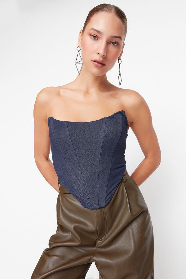 Trendyol Trendyol Blue Denim-Look Knitted Bustier