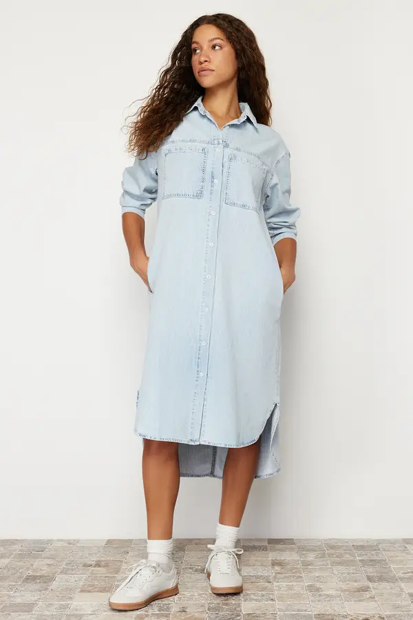 Trendyol Trendyol Blue Denim Maxi Shirt Dress