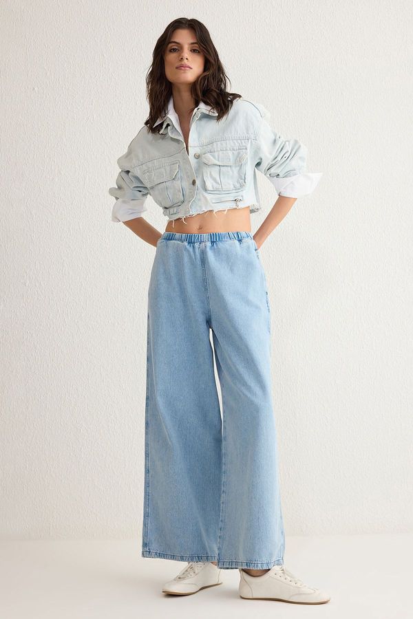 Trendyol Trendyol Blue Elastic Waist High Waist Extra Wide Leg Jeans