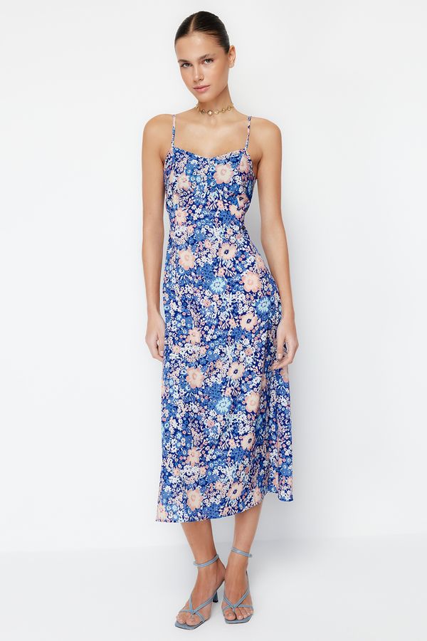 Trendyol Trendyol Blue Floral A-line Strap Midi Woven Dress