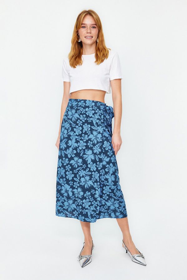 Trendyol Trendyol Blue Floral Pattern Midi Woven Skirt