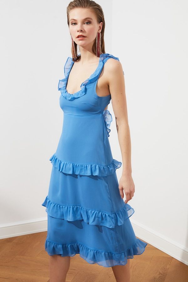 Trendyol Trendyol Blue Frilly рокля от шифон