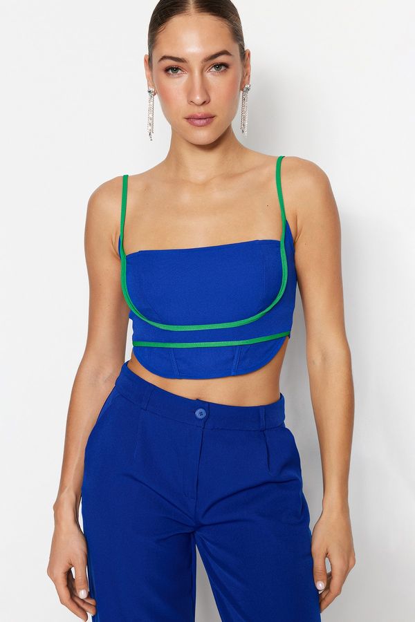 Trendyol Trendyol Blue-Green Crop Weave Trim Bustier