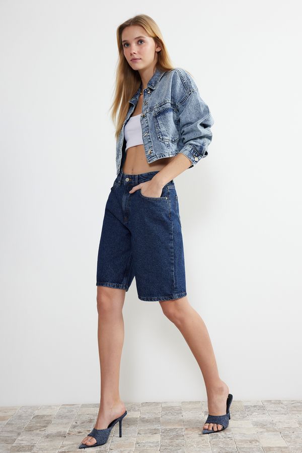 Trendyol Trendyol Blue High Waist Denim Shorts & Bermuda