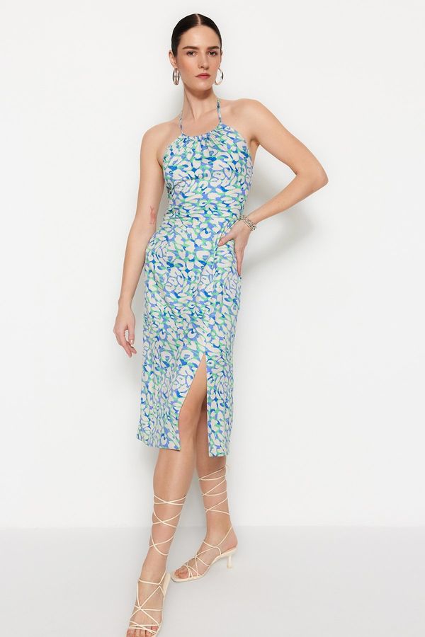 Trendyol Trendyol Blue Midi тъкани Halterneck цепка рокля