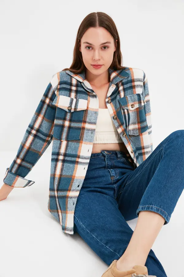 Trendyol Trendyol Blue Plaid Oversize/Wide Fit Woven Shirt