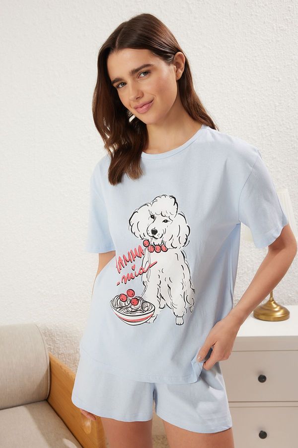 Trendyol Trendyol Blue Plain Jersey Knitted Pajamas Set